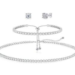 Sterling SilverTennis Necklace,  Bracelet Set