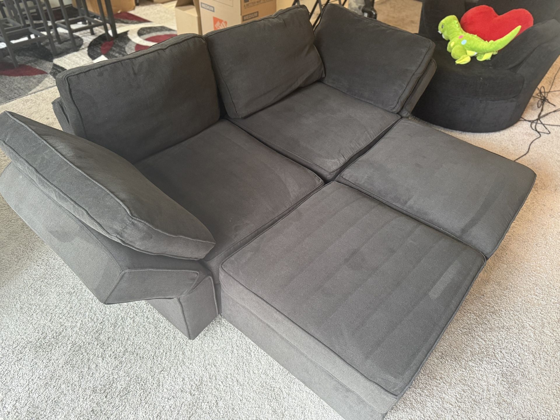 Bellfin Modular Sectional Sleeper Sofa Convertible Sofas with Storage Ottomans Small Sectional Couches for Living Room. Black Couch