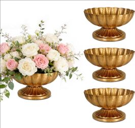 Set of 4 Small Gold Vases for Centerpieces: Antique Gold Flower Vase for Wedding 4 Inch Brass Compote Vase Metal Pedestal Bowl Flower Urn for Party Ev