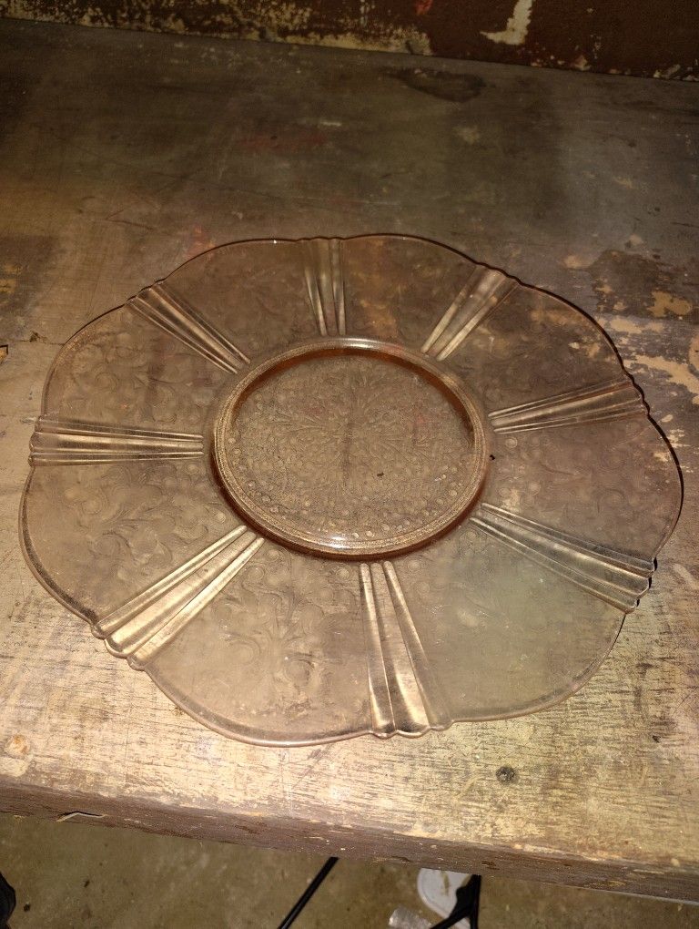 Pink American Sweetheart 12 Inch Salver Depression Glass Mint