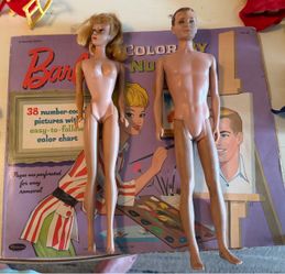 Vintage Barbie and Ken Dolls with Coloring Book