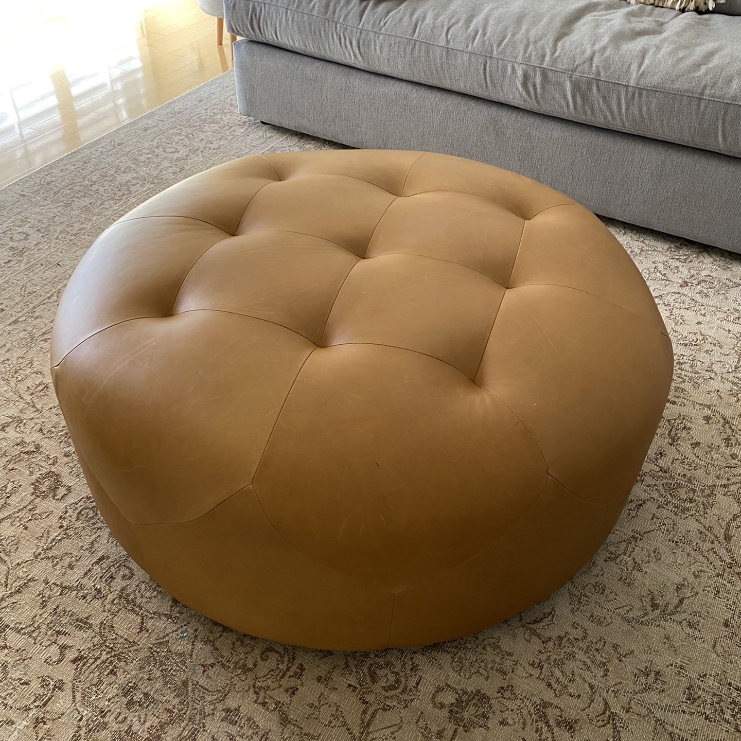 Article round leather ottoman deals