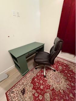 Sage green desk with office chair