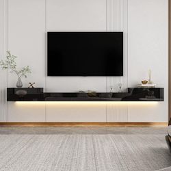 New-110 inches Modern Minimalist Black TV Stand Floating High Gloss TV Stand With LED Light