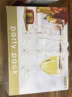 Gold Banded Glass Goblets 12 Pack