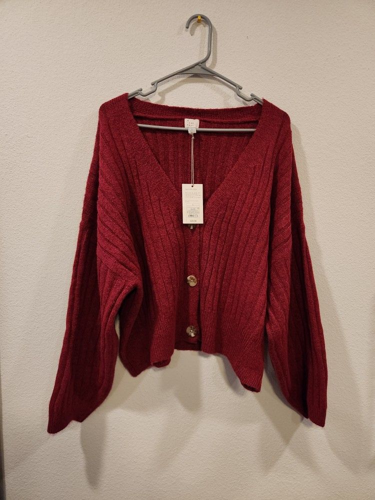 A*NEW*DAY BUTTON DOWN RED SWEATER SZ LG