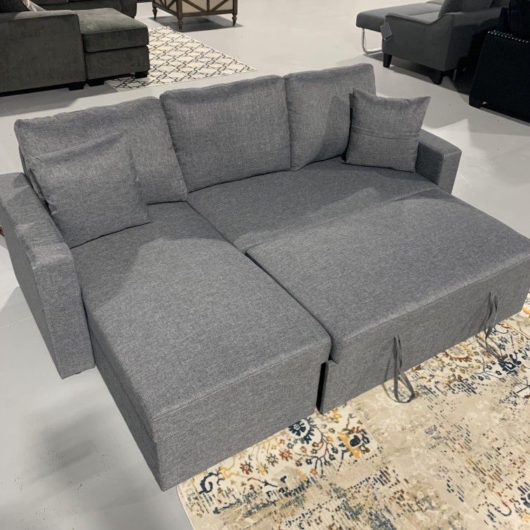 Gray Sleeper Sectional Sofa With Chaise and Storage