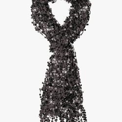 Paragon Sequin Scarf 11”x68”(28cm x 168cm)Dressy Black Open Weave Scarf, Shawl Wrap with Fringe