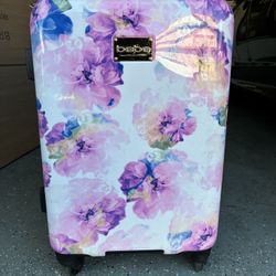 Bebe Carry On Suitcase Pink Peonies.                    22 Inches Tall.    Like New With Few Scuff Marks