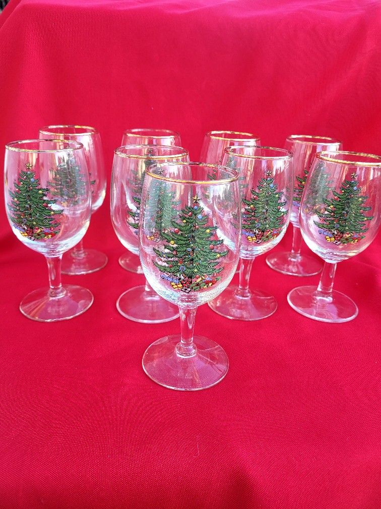 Set Of 9 Vintage Spode Holiday Wine Glasses - benaras.co