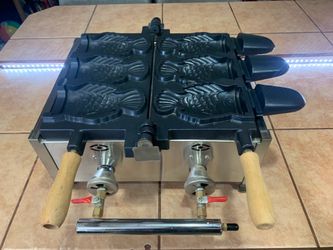 Commercial Gas Taiyaki Maker, 3 Pcs NonStick Japanese Fish Type Waffle Iron Machine