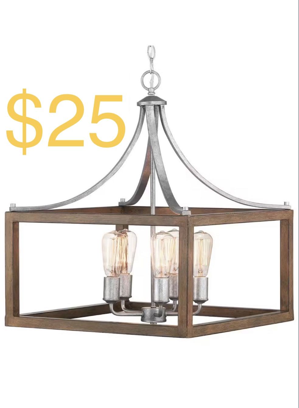Hampton Bay Boswell Quarter 20 in. 5-Light Silver Coastal Pendant Light with Chestnut Wood Accents for Kitchens and Dining Rooms