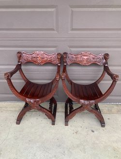 Pair of Carved Savonarola Chairs