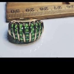 14k Emerald Stripe Stone Statement Ring Cluster Band Gorgeous, Vintage, Sparkling Gems