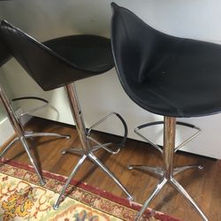 Three Modern Bar Stools With Chrome