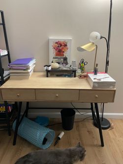 Modern Wood Desk & Gold Accent Office Chair