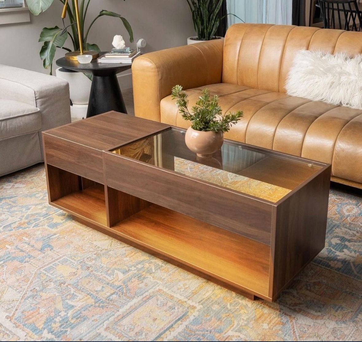 Wood Coffee Table with LED Light