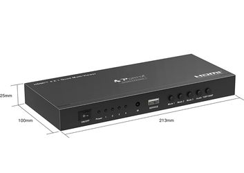 HDMI Multiviewer Switch 4x1, PORTTA HDMI Quad Multi-Viewer Seamless Switcher 4 in 1 Out with Loop, Audio Extractor to Stereo, 1080p, 5 Viewing Modes f