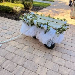 Decorated White Wooden Pull Wagon