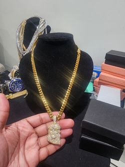 Cuban Link chain And pendant Combo gold Plated 