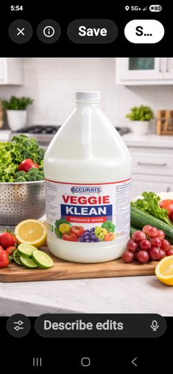Veggie Klean produce wash designed to clean fruits and vegetables by removing dirt, wax, pesticide residue, and contaminants from fresh produce. Large