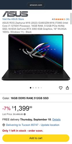 ASUS ROG Zephyrus 16 FHD 165Hz Gaming Laptop