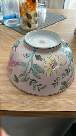 Large Hand-Painted Floral Ceramic Bowl