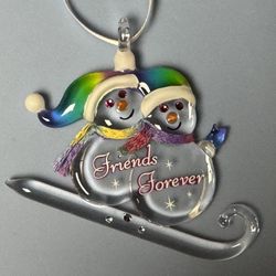 Snowmen “Friends Forever” Glass Ornament