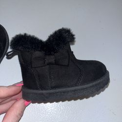 Black Faux Fur Baby Booties 
