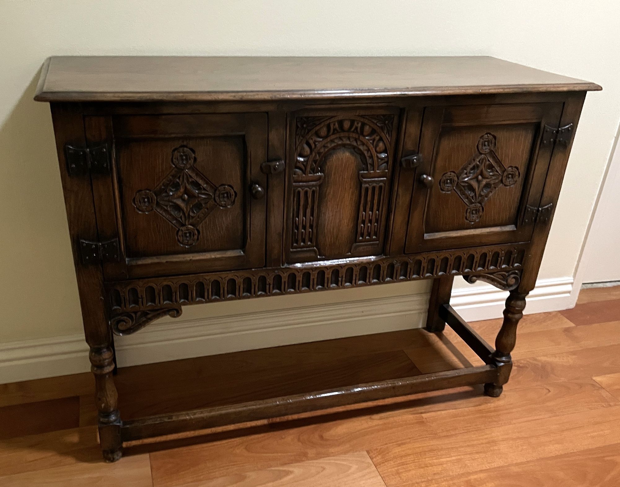 Antique English Carved Oak Cabinet Circa 1895