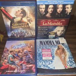 4 Blu-ray Musicals LOT Miserables [sealed]/Mamma Mia/Heights/Greatest Showman