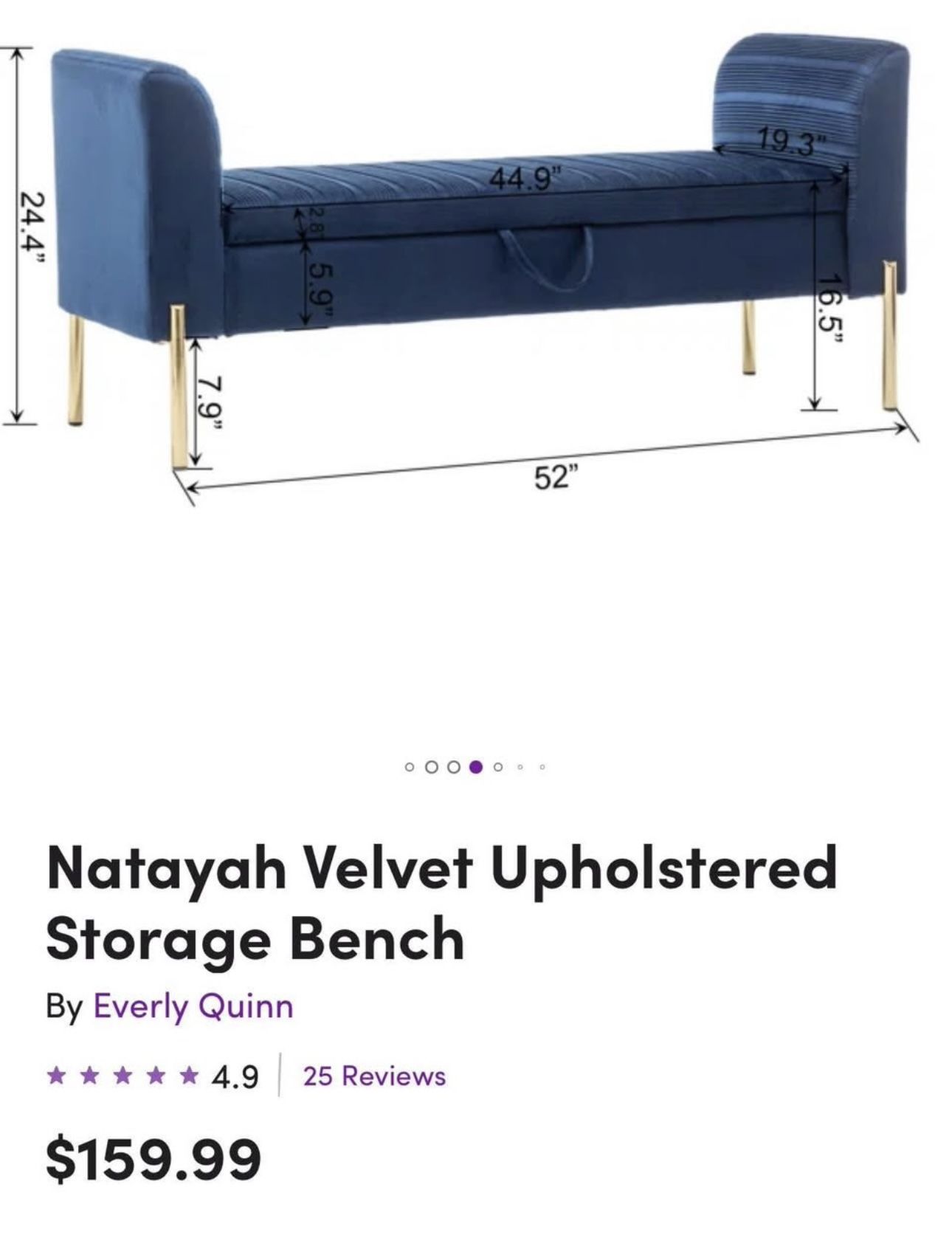 Natayah Velvet Upholstered Storage Bench