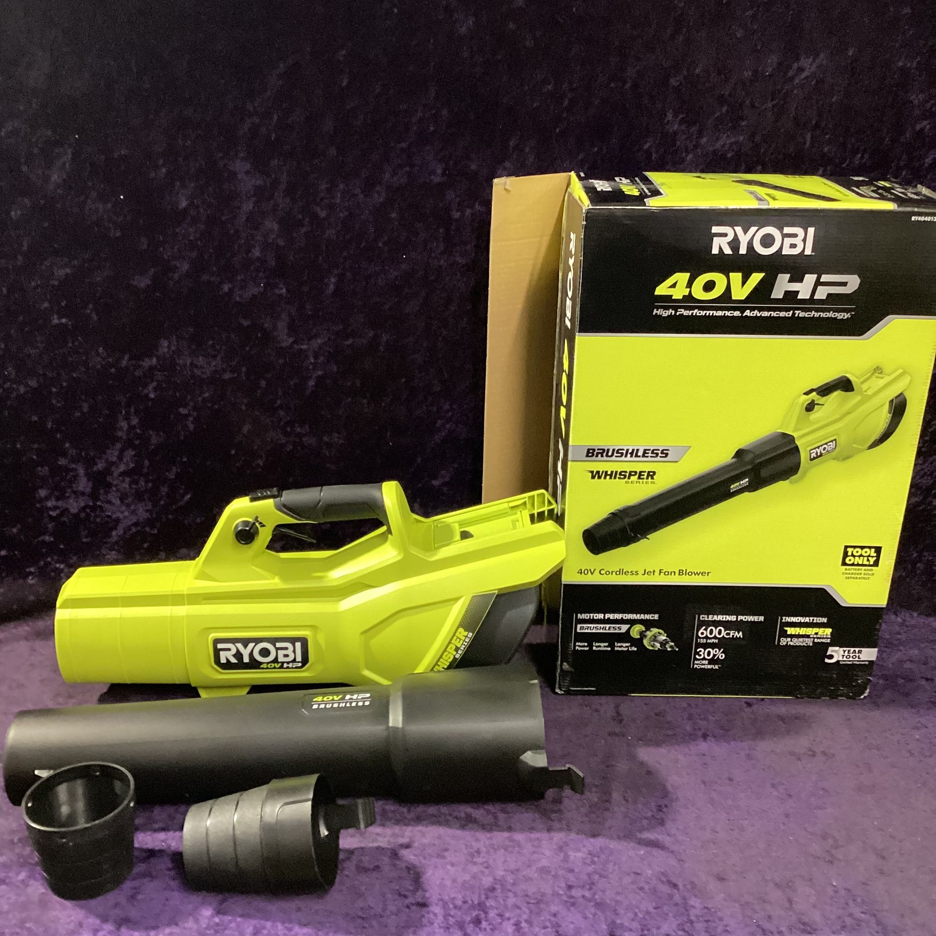 🧰🛠RYOBI 40V HP Brushless WHISPER Series 155MPH/600 CFM Cordless Leaf Blower NEW!(Tool Only)-$105!🧰ðŸ›
