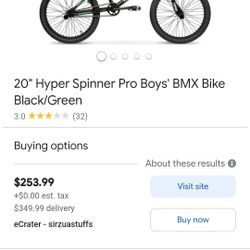 20″ Hyper Spinner Pro BMX Bike Black/Green

