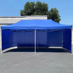 (New in box) $225 Heavy Duty 10x20 FT Canopy (with 4 Sidewalls) Ez Pop Up Outdoor Party Tent w/ Carry Bag (White/Blue)