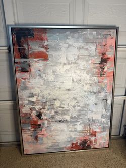 Large Abstract Art With Red And Silver Beautiful Detailing