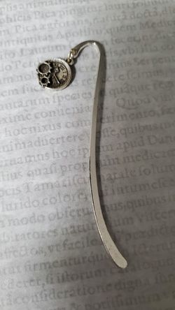 Steampunk silver color clock and gears bookmark