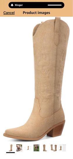 Western Cowboy Boots for Women - Knee High Wide Calf Cowgirl Boots, Slip On Pointed Toe Chunky Heel Fashion Retro Classic Pull On Tall Boot for ladies