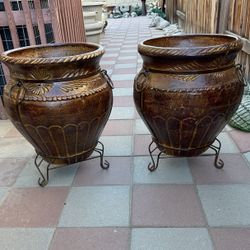 New Flower Pots Made Out Of Clay And Iron 