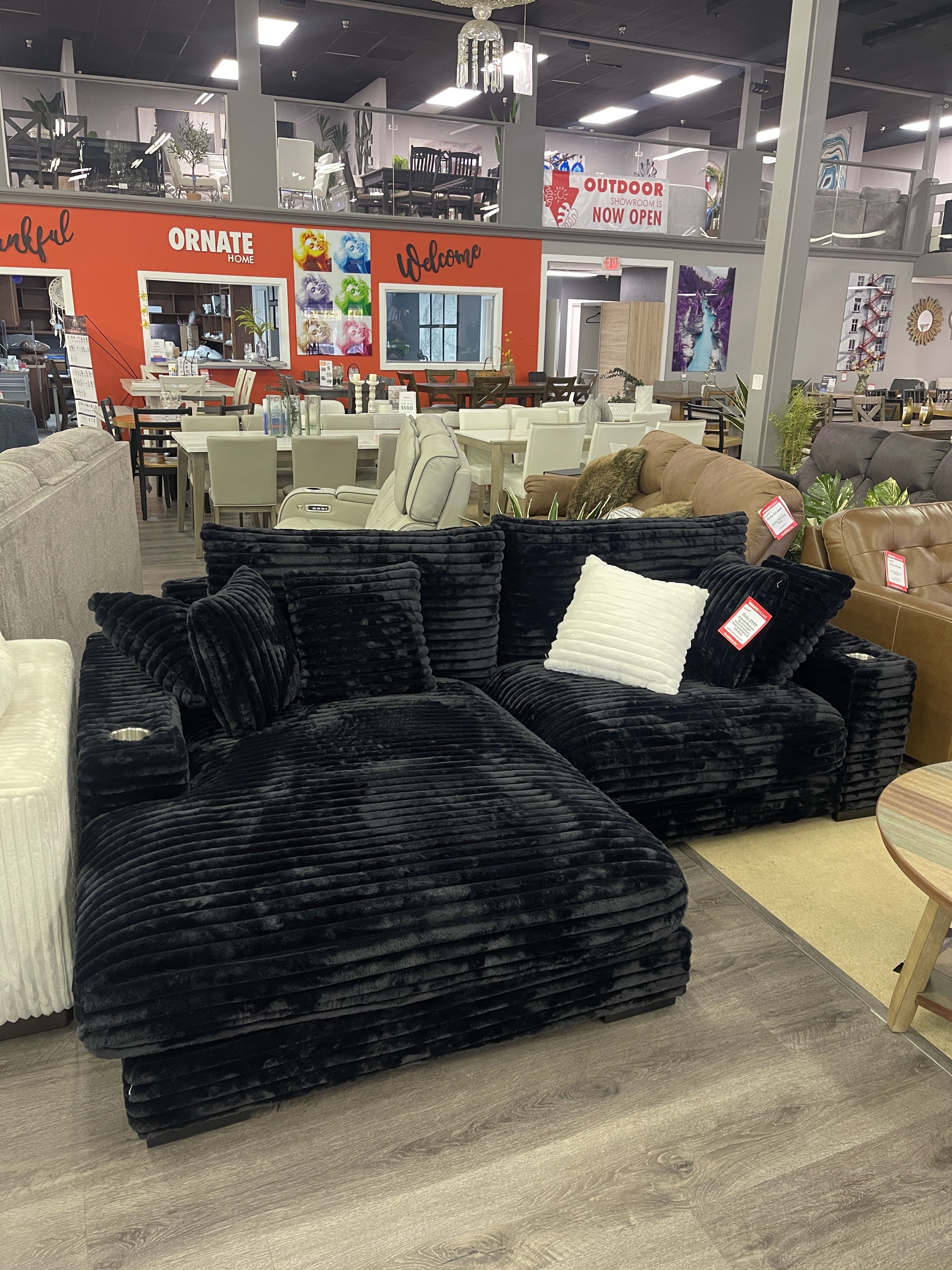 Ivory Jumbo Corduroy 2pc Reversible Sectional Sofa w/ Dual Cupholders & USB Ports