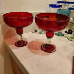 2 Unique  XXL Quality Margarita Glasses w/ Swirl Pattern @ Base