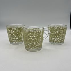 Ikea 1999 Vtg Godta Glass Coffee Tea Mug Yellow Daisy Flowers Floral Set Of 3