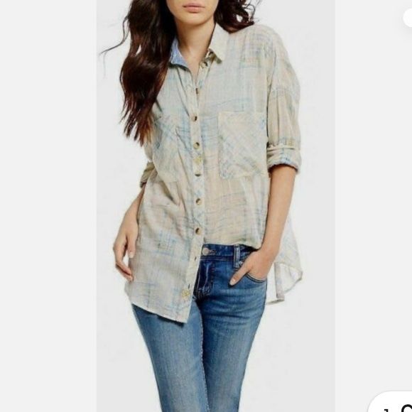 Free People Shore Vibes Cotton Printed Shi Ivory 