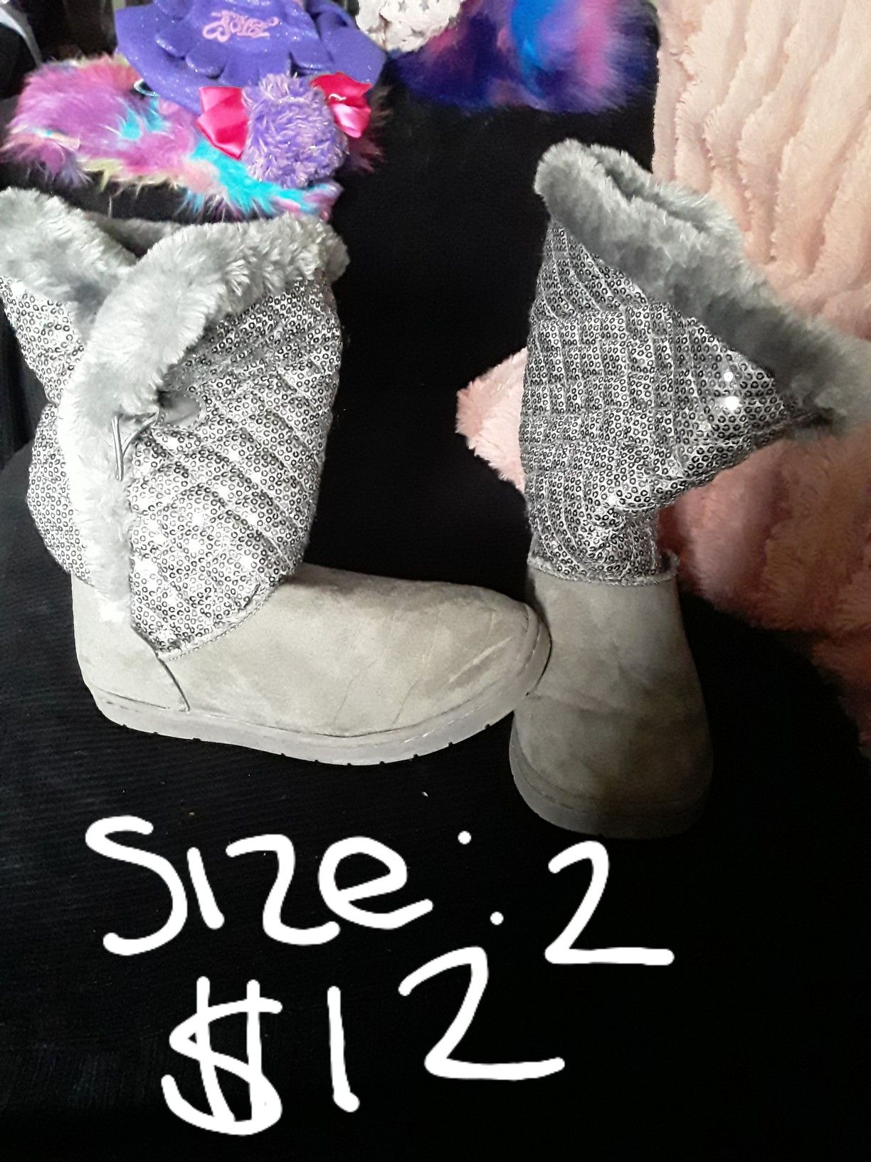 Size 2 tall glitter fur boots worn 2x