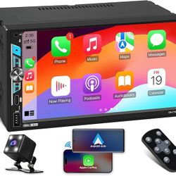 Double Din Car Stereo Receiver - ABSOSO 7 Inch Wireless CarPlay Android Auto Touchscreen for Car