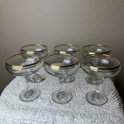 Buckingham Vintage Champagne Coupe Glass Set 6 Clear Gold 24K Trim Barware