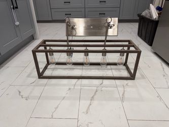 Boswell Quarter 5- -Light Brushed Nickel Linear Chandelier with Weathered Wood Accents