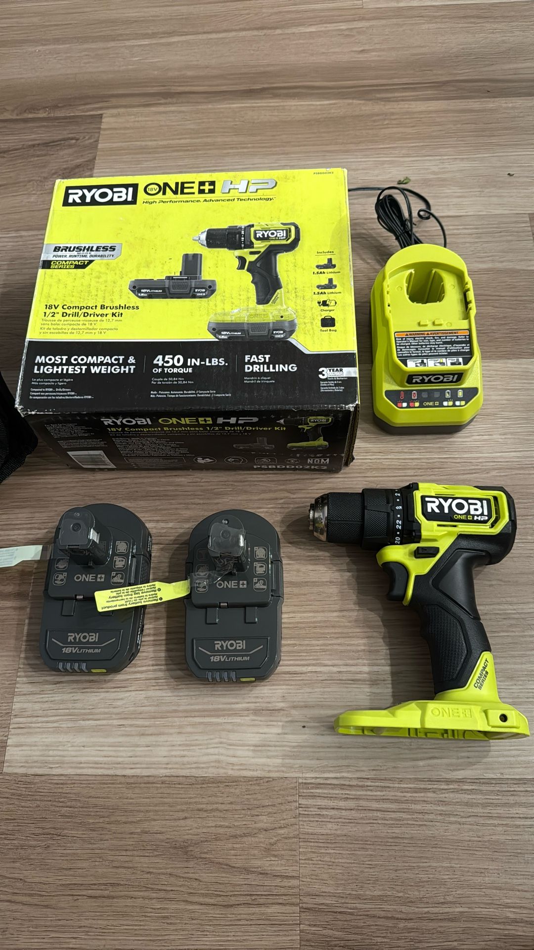 RYOBI 18V ONE+ HP Compact Brushless 1/2 Drill/Driver Kit With Battery & Charger - Cordless Power Tool