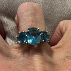 New 3 Stone Blue Topaz Wedding Ring Size 6
