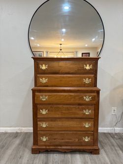 Vintage Solid Wood Tallboy Dresser / 6-Drawer Chest – Refinished